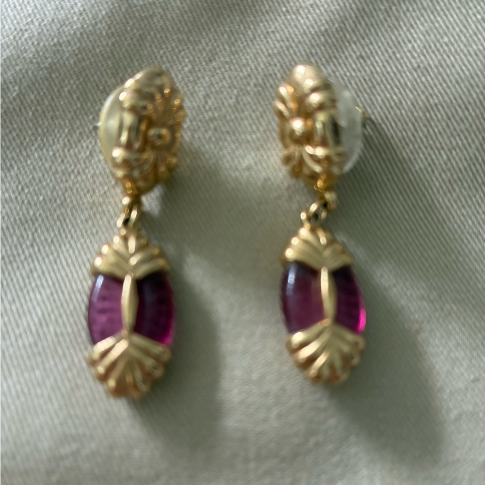 Elegant Gold and Magenta/Purple Post Drop Earrings